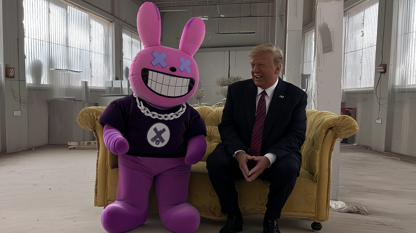 BUN mascot on couch with person