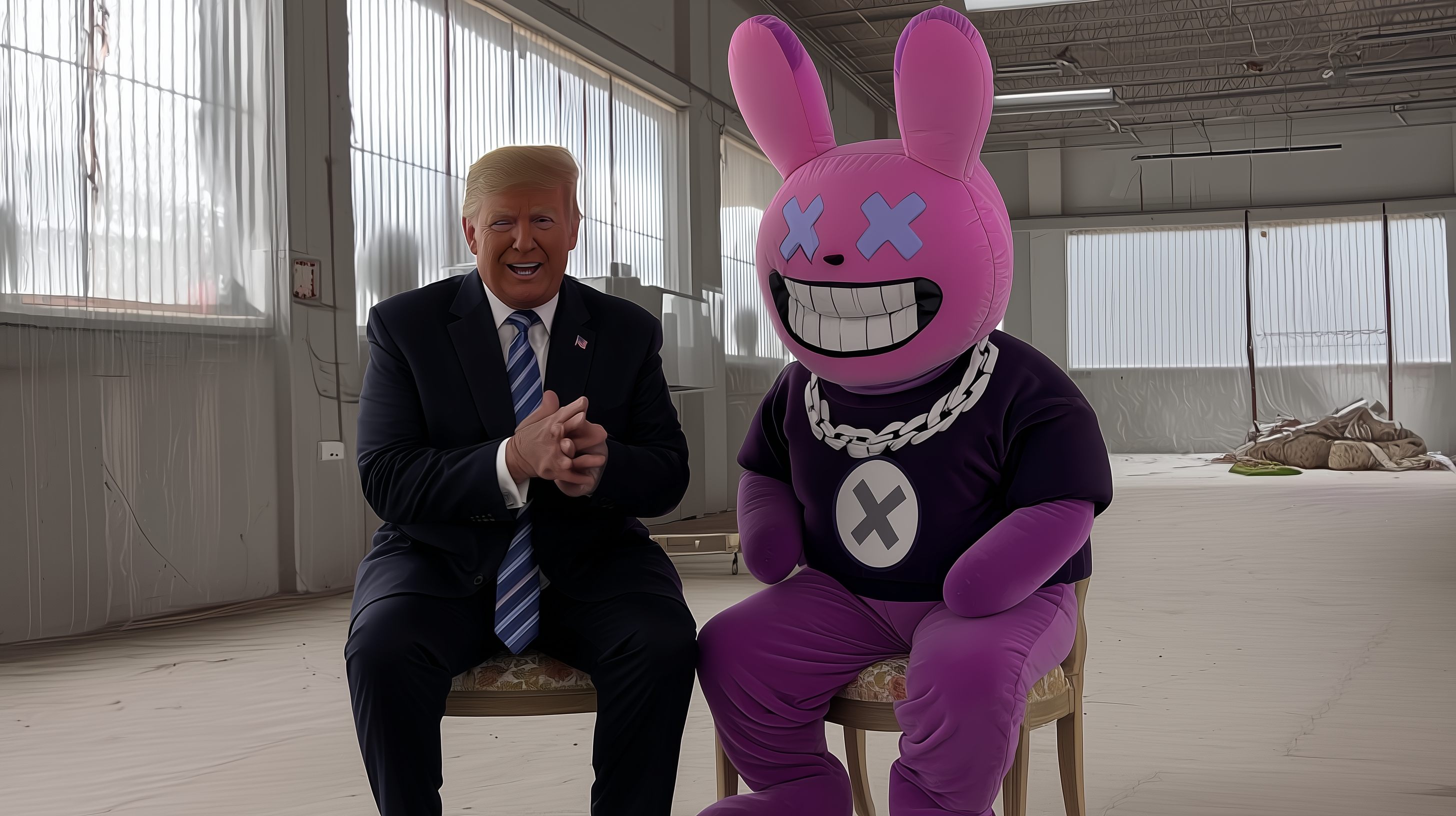 BUN mascot sitting with person